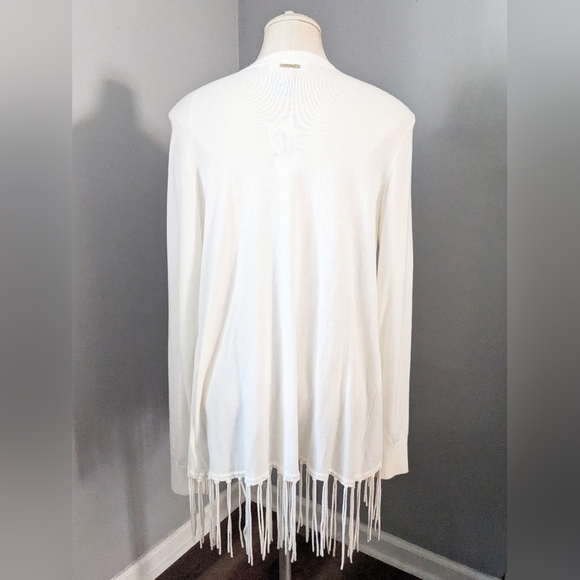 MICHAEL Michael Kors Drape Front Fringe Cardigan Cream Tassels Knotted Large NWT - Picture 7 of 8